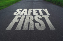 Safety first, message on the road. Concept of safe driving and preventing traffic accident.