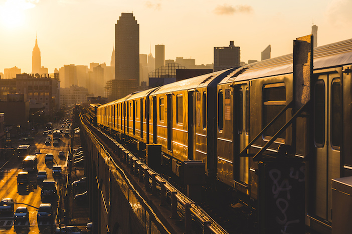 Subway Train in New York at Sunset