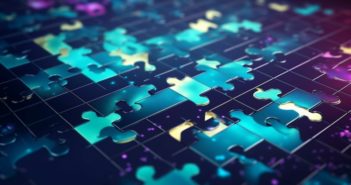 Jigsaw puzzle connecting together. Team business success partnership or teamwork concept. 3d rendering illustration. Generative AI