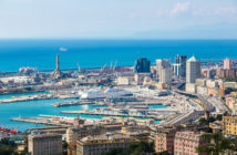 Panoramic view port of Genoa in a summer day, Italy