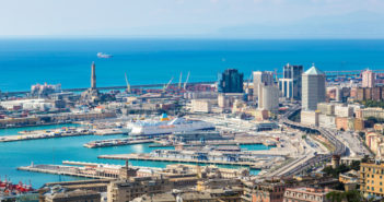 Panoramic view port of Genoa in a summer day, Italy