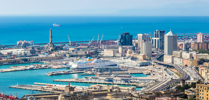 Panoramic view port of Genoa in a summer day, Italy