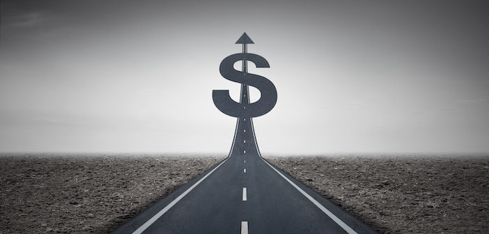 Road heading toward a dollar sign
